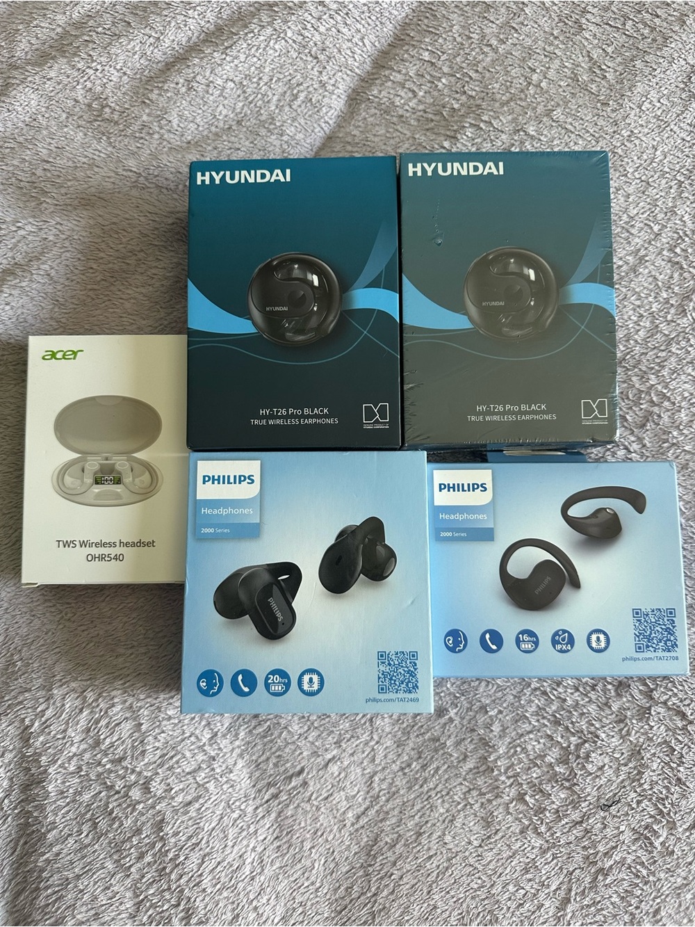 Wireless Earbuds Bundle – 5 Pairs NEW – Acer, Hyundai, Philips